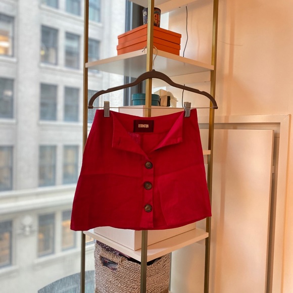 Reformation linen Candy Skirt in Cherry Red - Picture 3 of 8